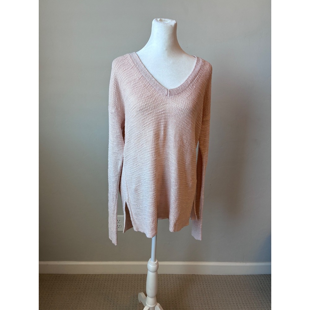 Banana Republic Pink‎ V-Neck Linen Minimalist Knit Sweater Womens Small